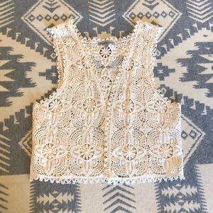 Charlotte Russe Cream Floral Crochet Crop Tank